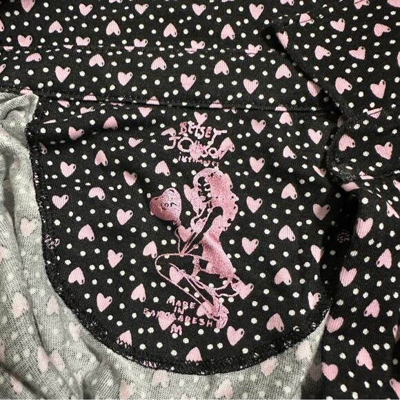 Betsey Johnson Black & Pink Heart Print 3/4 Sleeve Button Down Sleep Dress Sz M - Picture 5 of 8